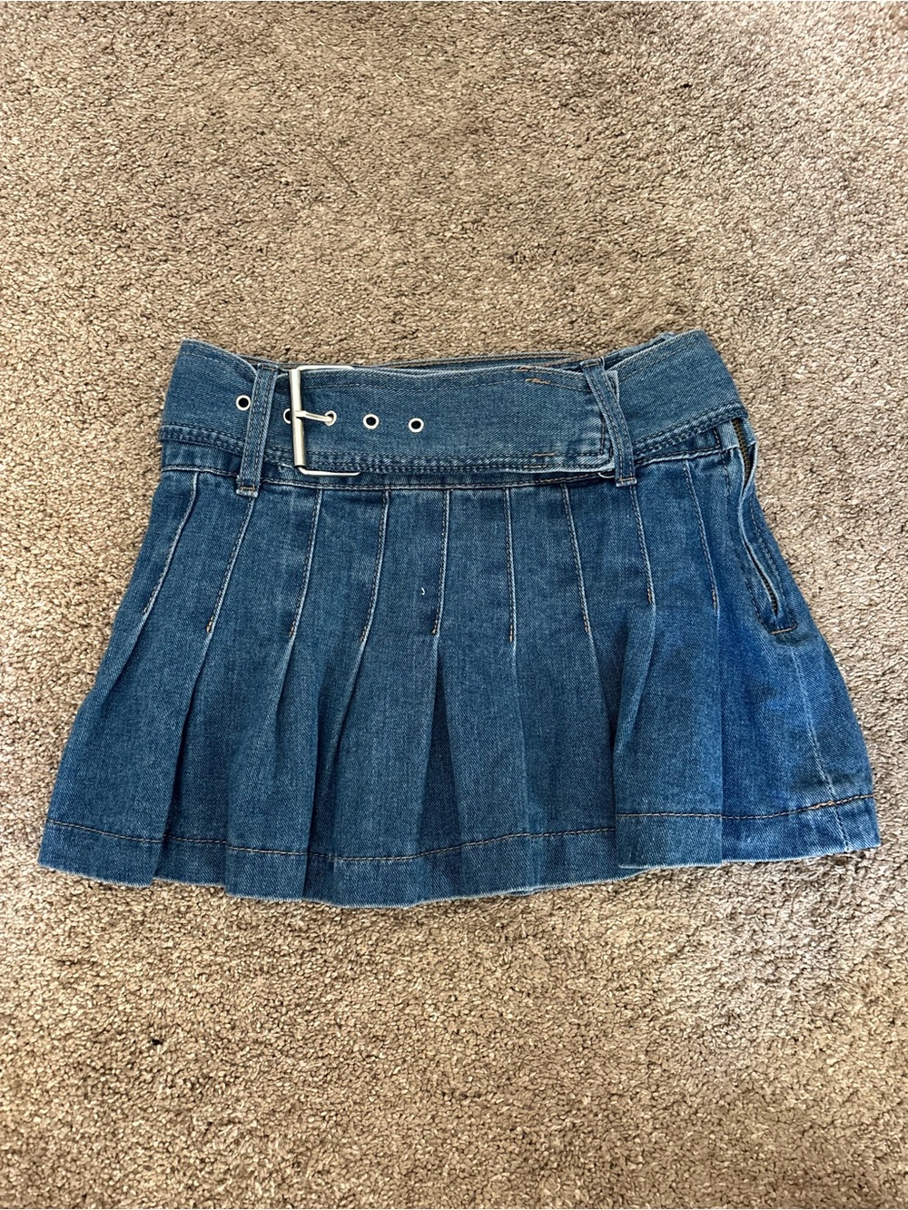 Denim Pleated Mini Skirt with Belt - Y2K